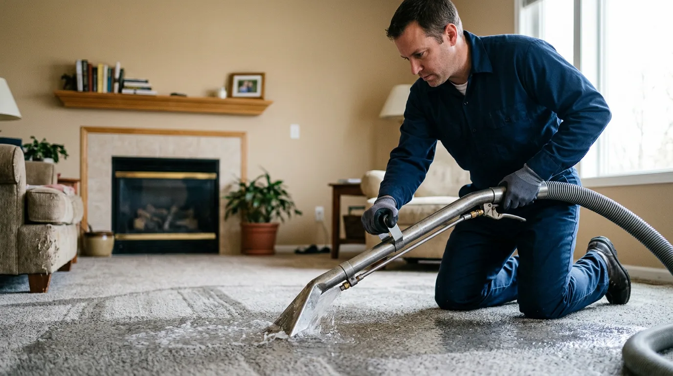 Water damage restoration technician working near Temple, ME